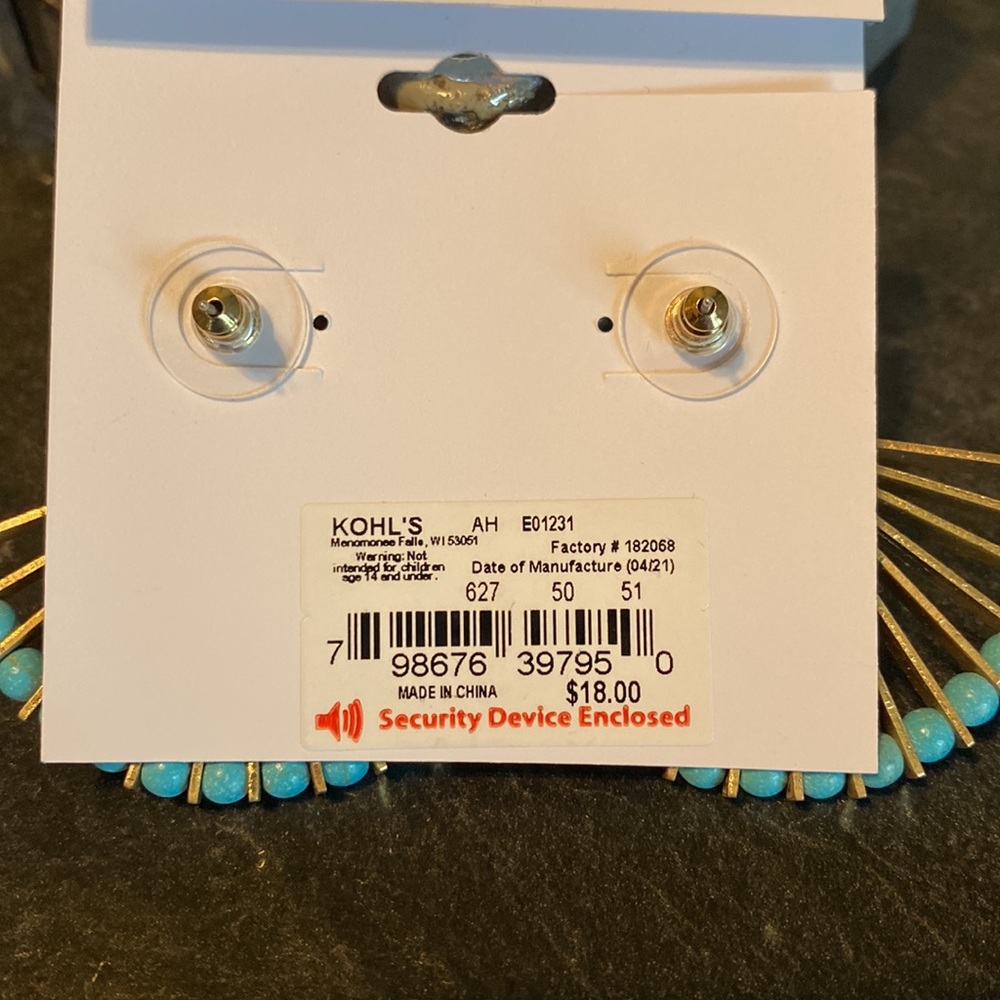 🆕 SONOMA Gold & Turquoise Fan Earrings - Picture 4 of 6